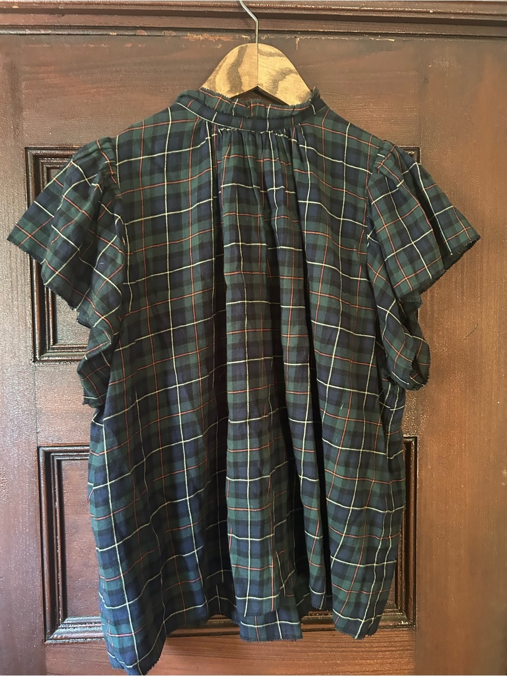 Trovata Birds of Paradis The Carla Highneck Blouse Flutter Sleeve Plaid Small - Picture 5 of 11